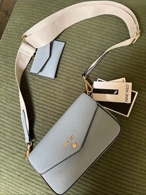 Nine West Powder Blue Crossbody Bag with Wide Cream Strap